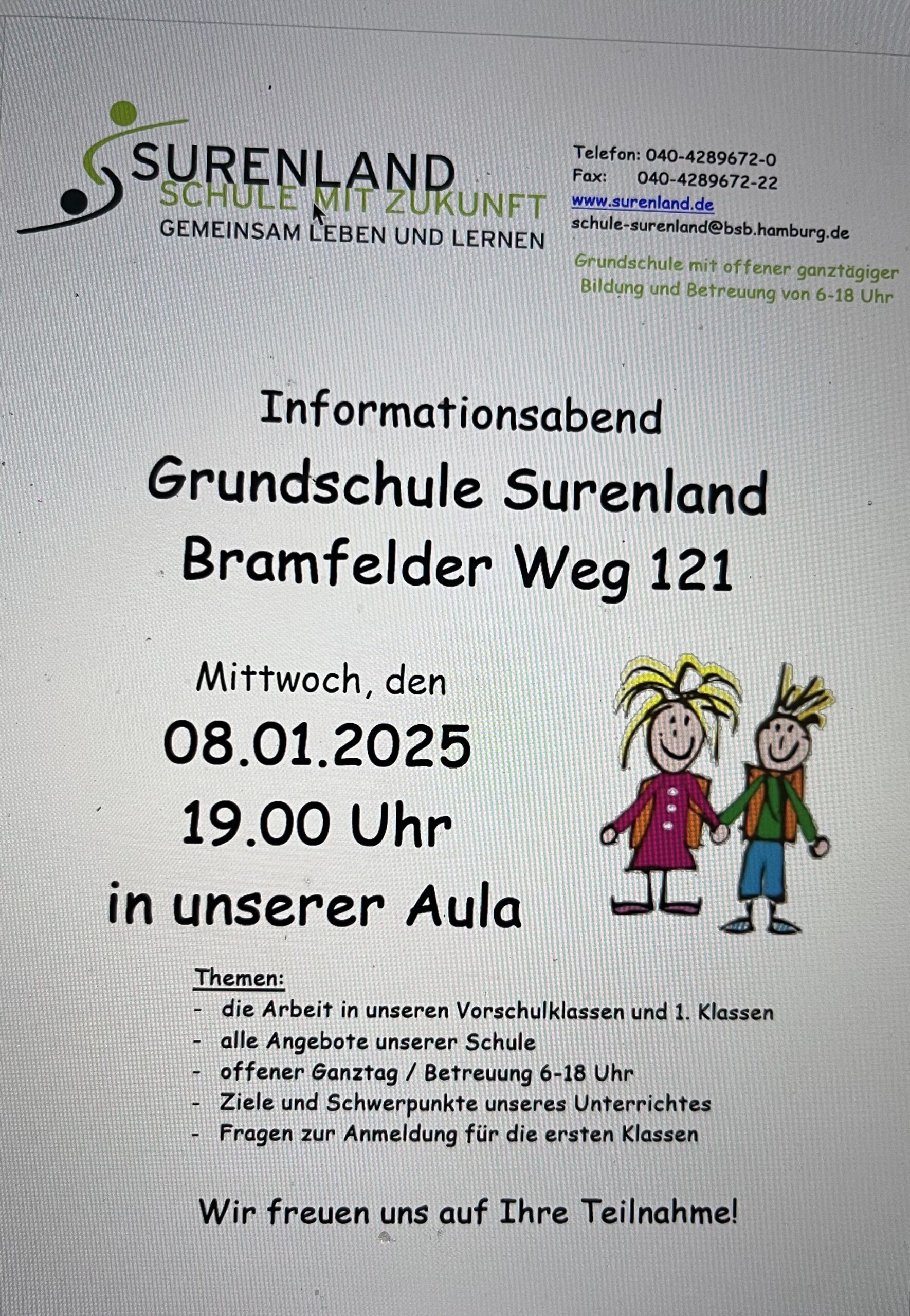 Informationselternabend neue Vorschulen und 1. Klassen